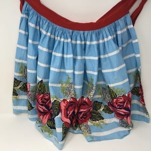 Vintage Blue and White Striped Apron with Roses